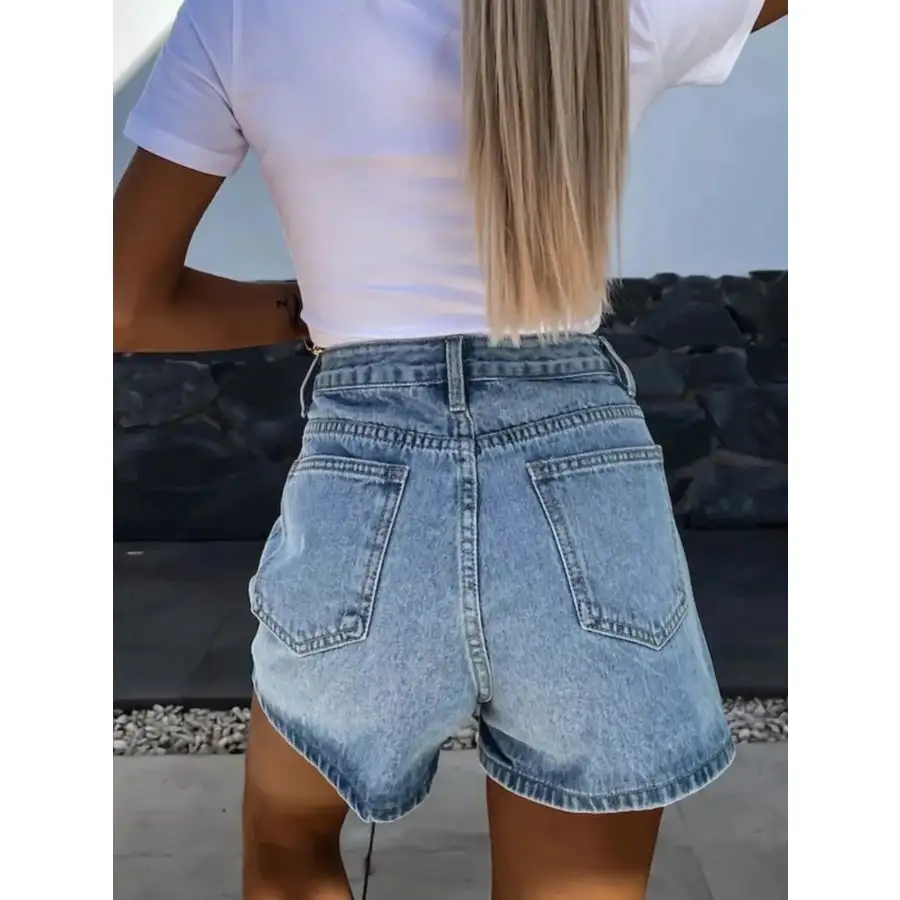 High Waist Wash Denim Shorts