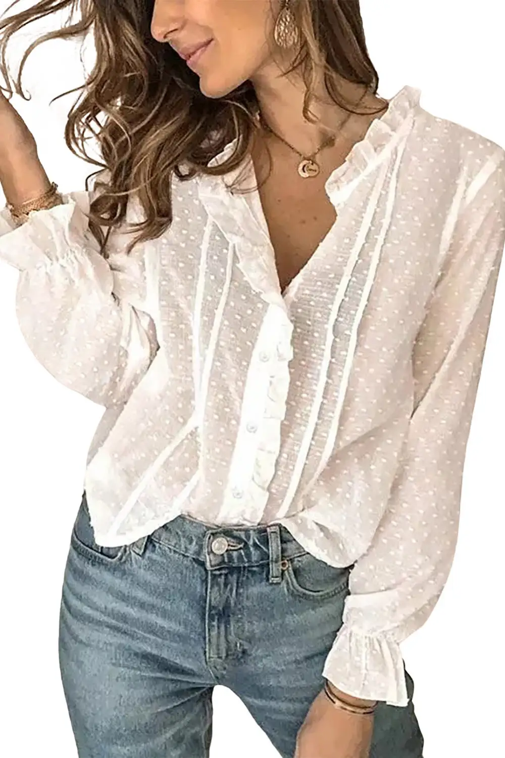 Polka Dot Ruffled Buttoned Shirt