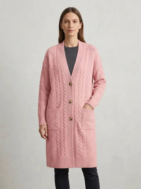 Women's Refined Cable Knit Button Detail Knit Cardigan