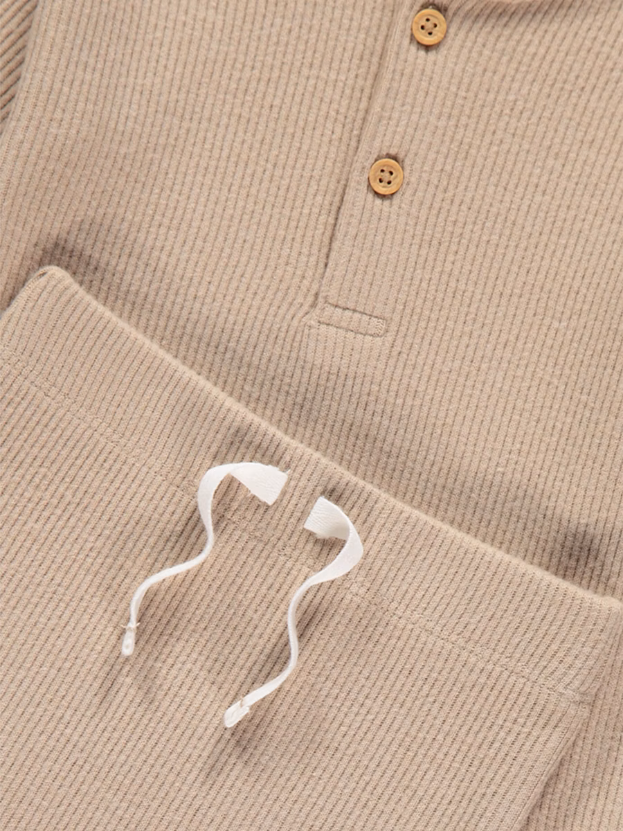 Taupe Ribbed Long Sleeve Top and Leggings Outfit detail 1