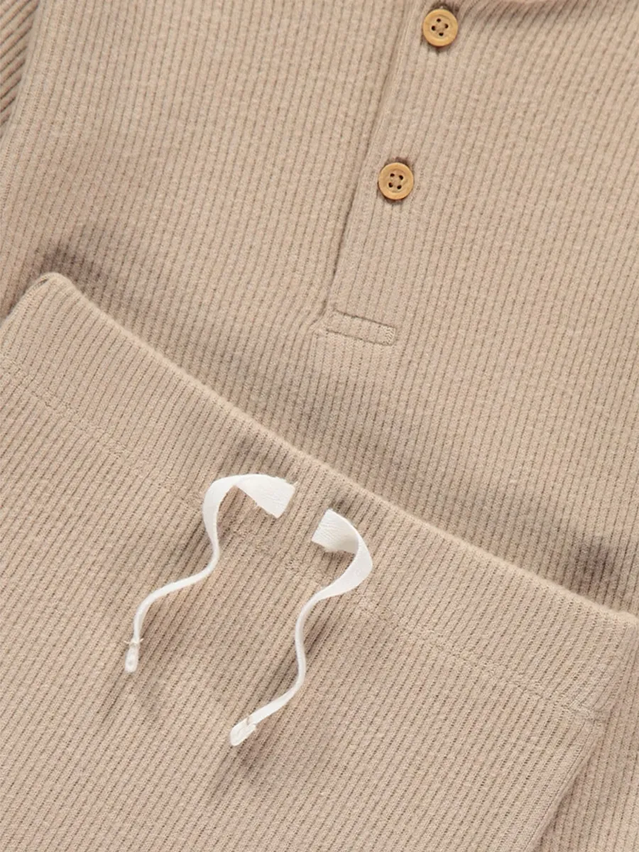 Taupe Ribbed Long Sleeve Top and Leggings Outfit