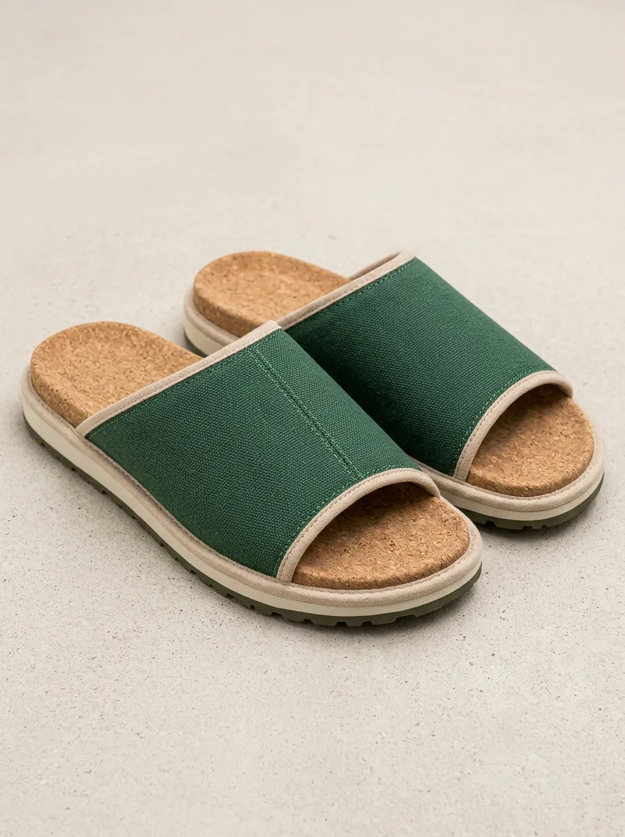 Men's Cork Footbed Canvas Casual Slides