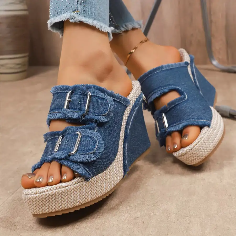 Casual Double Buckle Wedge Sandals