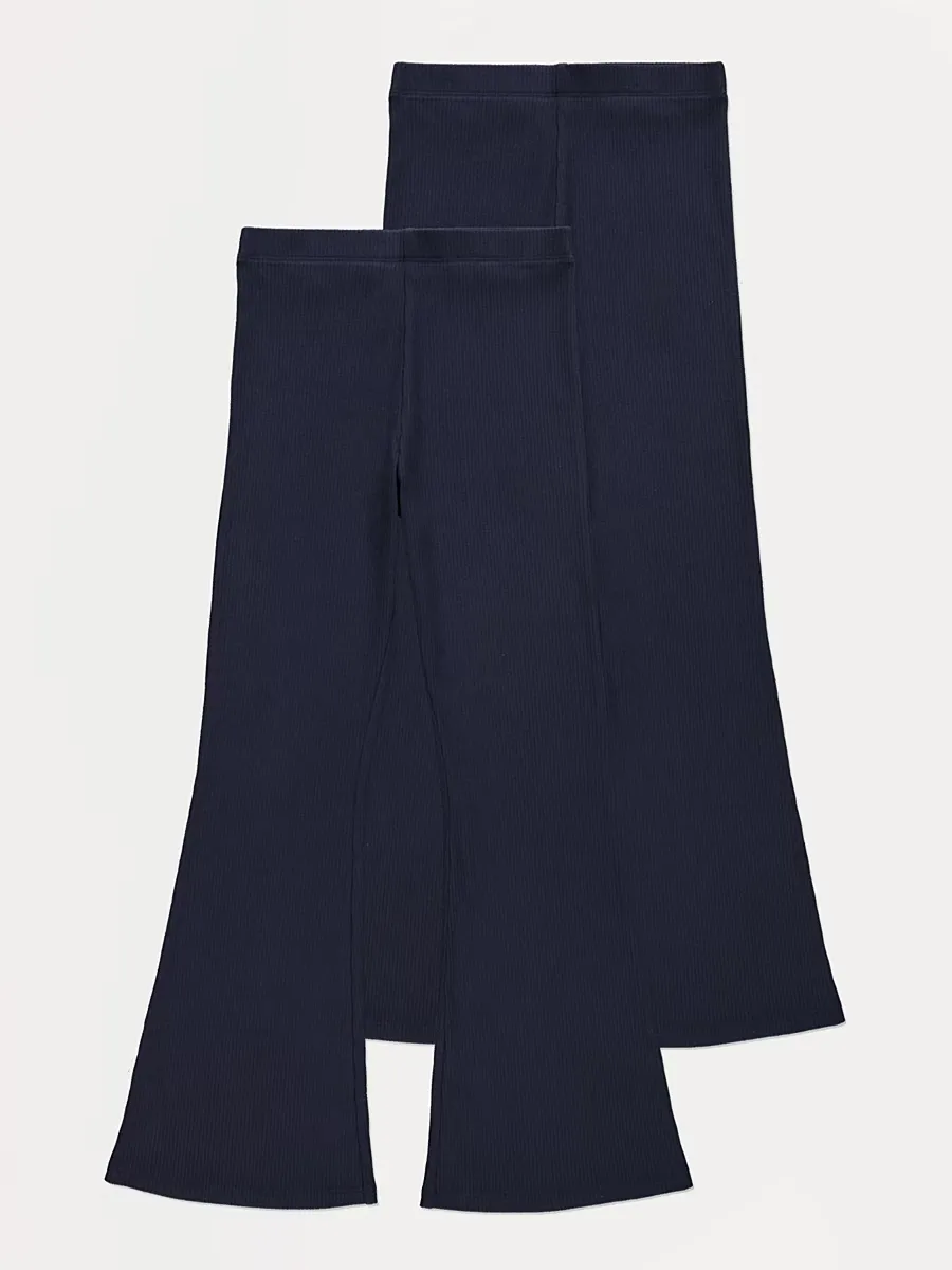 Navy Ribbed Flared Leggings 2 Pack
