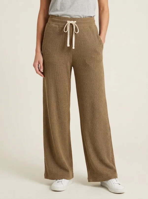 Women's Casual Lounge Waffle Knit Drawstring Wide Leg Pants