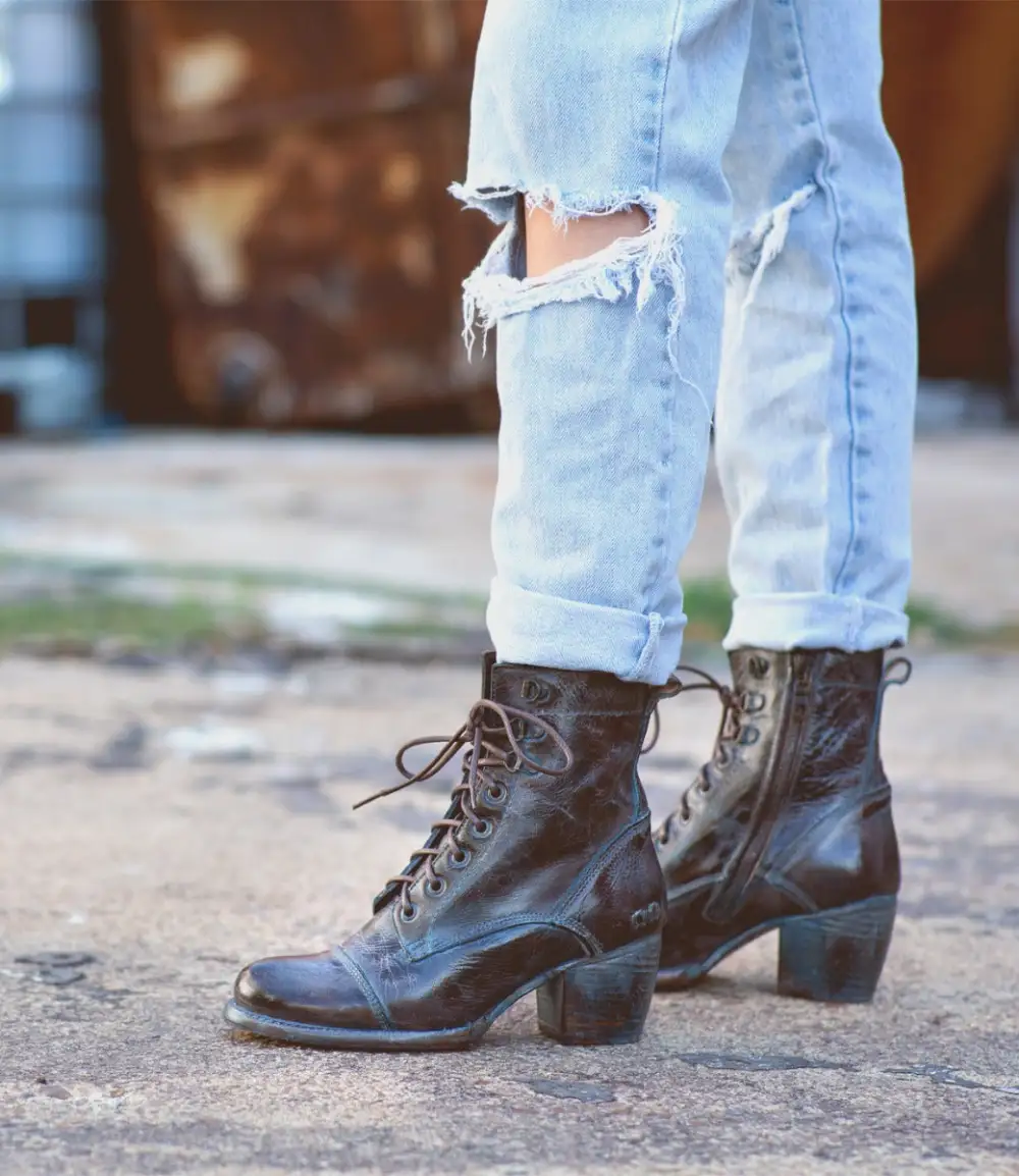 Cap-Toe Side-Zip Lace-Up Boots
