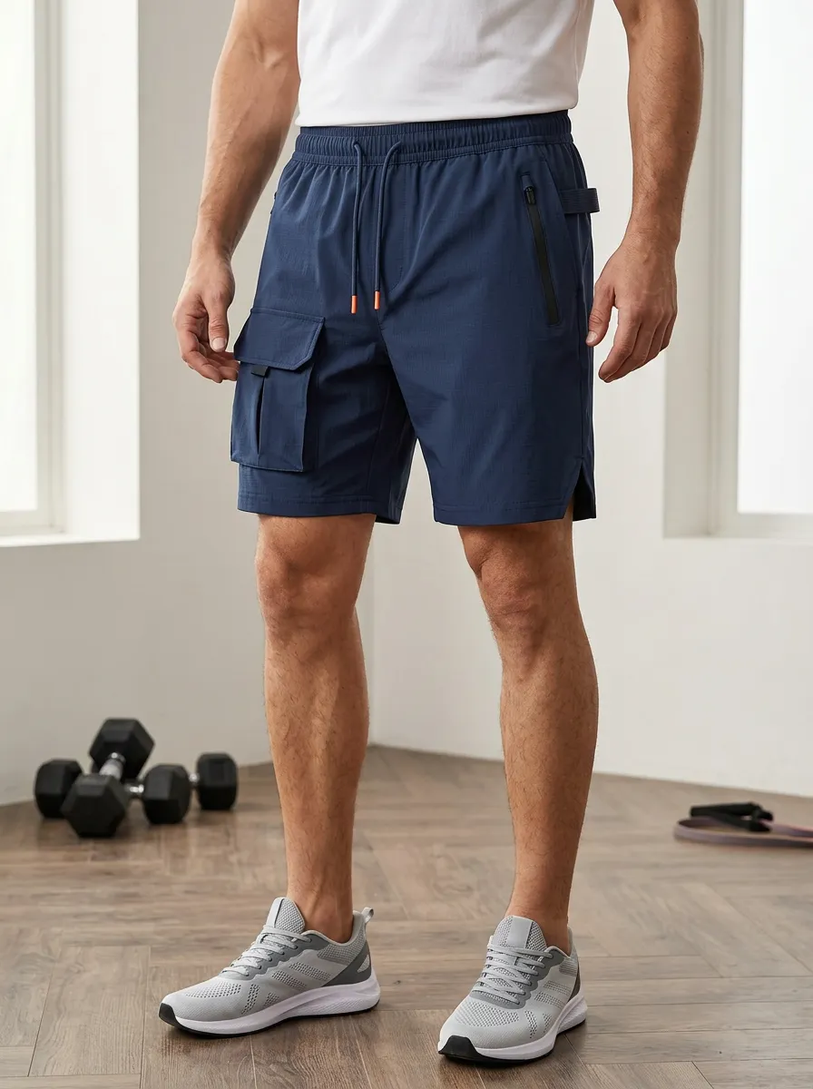 Men's Fitness Gym Cargo Multi-Pocket Athletic Shorts