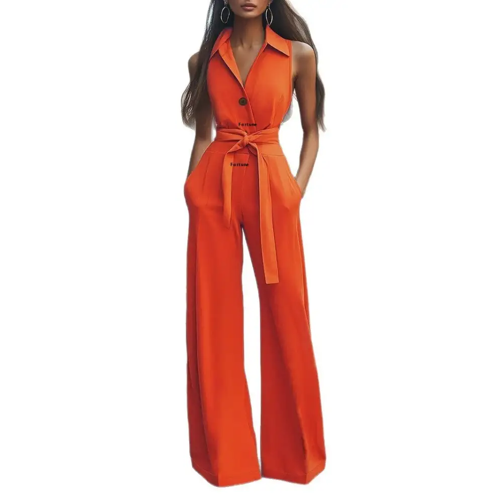 Lapel-Collar Lace-Up Flare-Leg Jumpsuit