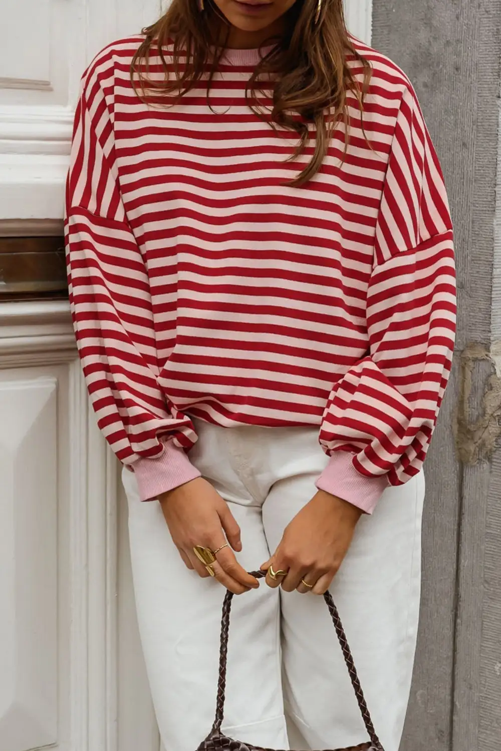 Women's Striped Long Sleeve Loose Fit Top