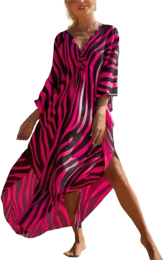 IMAGEKOPE Kaftan Dresses for Women Plus Size V-Neck Moo Moos Batwing Kaftan Beach Dress Bathing Suit Cover-Up Loungewear