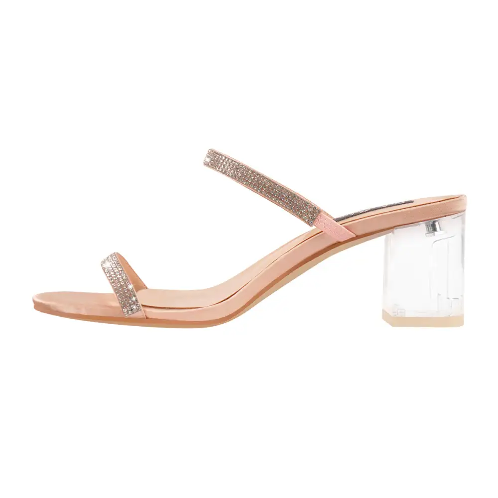 Rhinestone Strap Lucite Clear Block Chunky Perspex High Heel Sandals