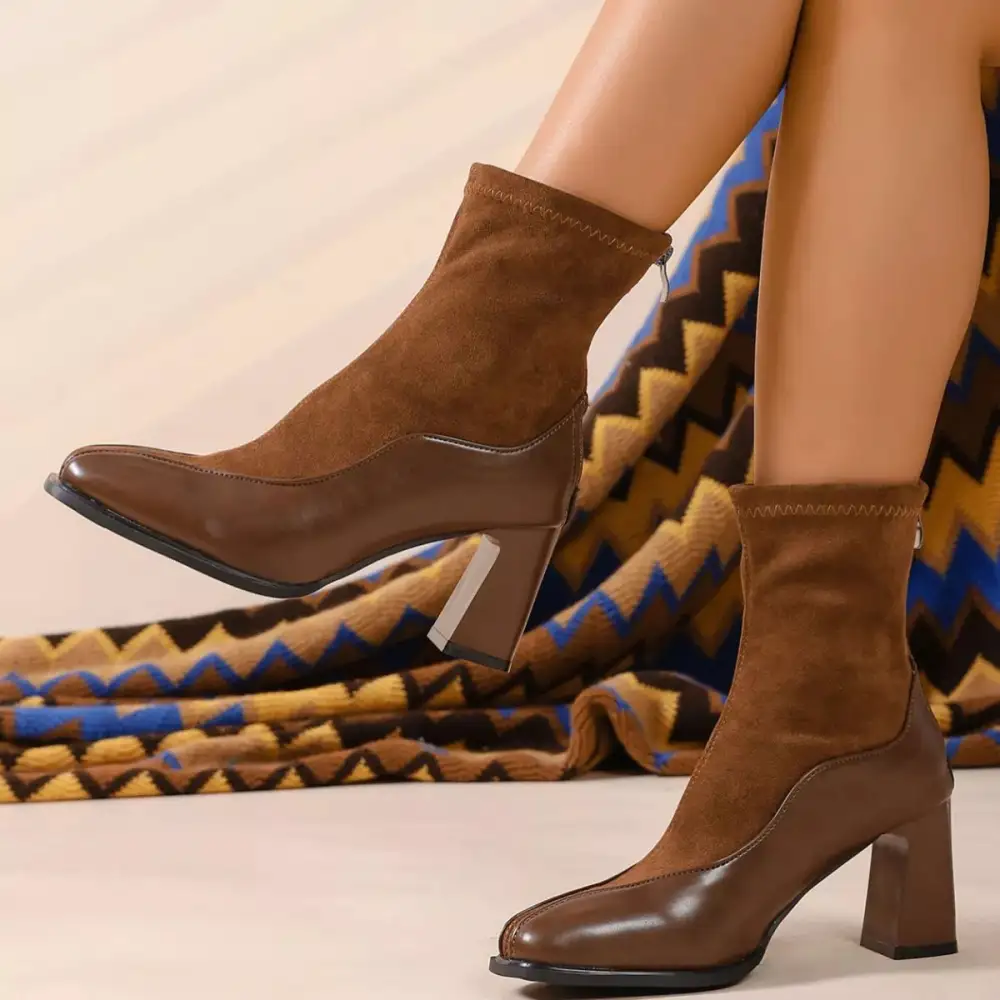 Square Neck Block Heel Boots
