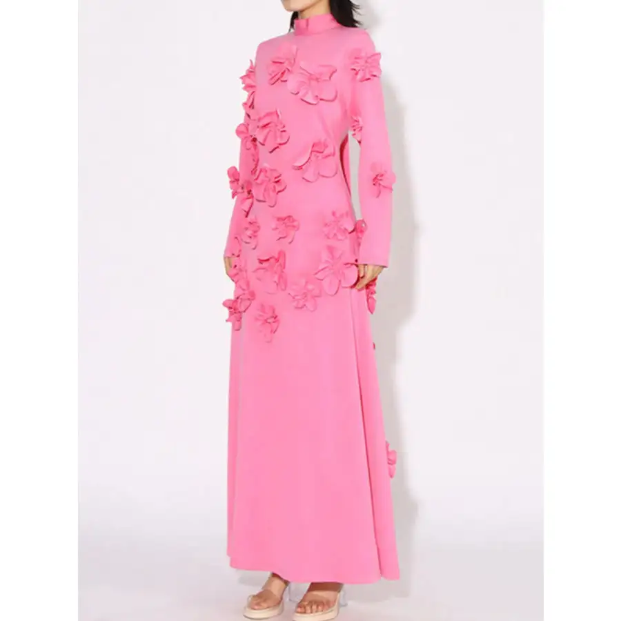 Floral Applique Long Sleeve Maxi Dress