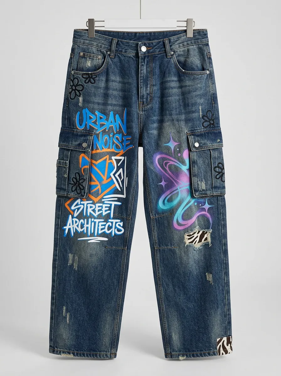 Men's Urban Noise Graffiti Cargo Jeans