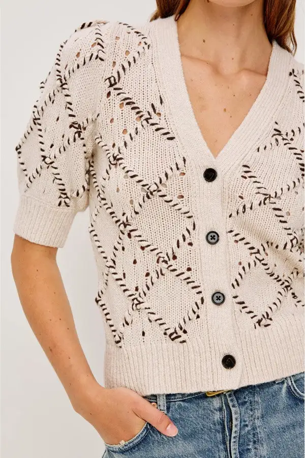 Women's Beige Patterned Button Front Cardigan