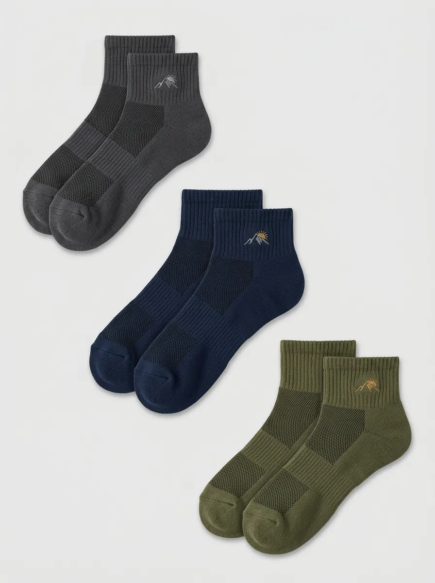 Men's Mountain Sun Embroidered Ankle Sock Set