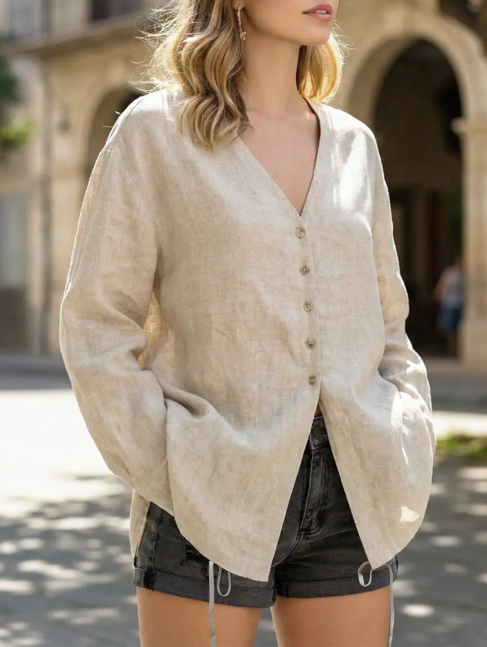 Pure Linen V Neck Relaxed Fit Top