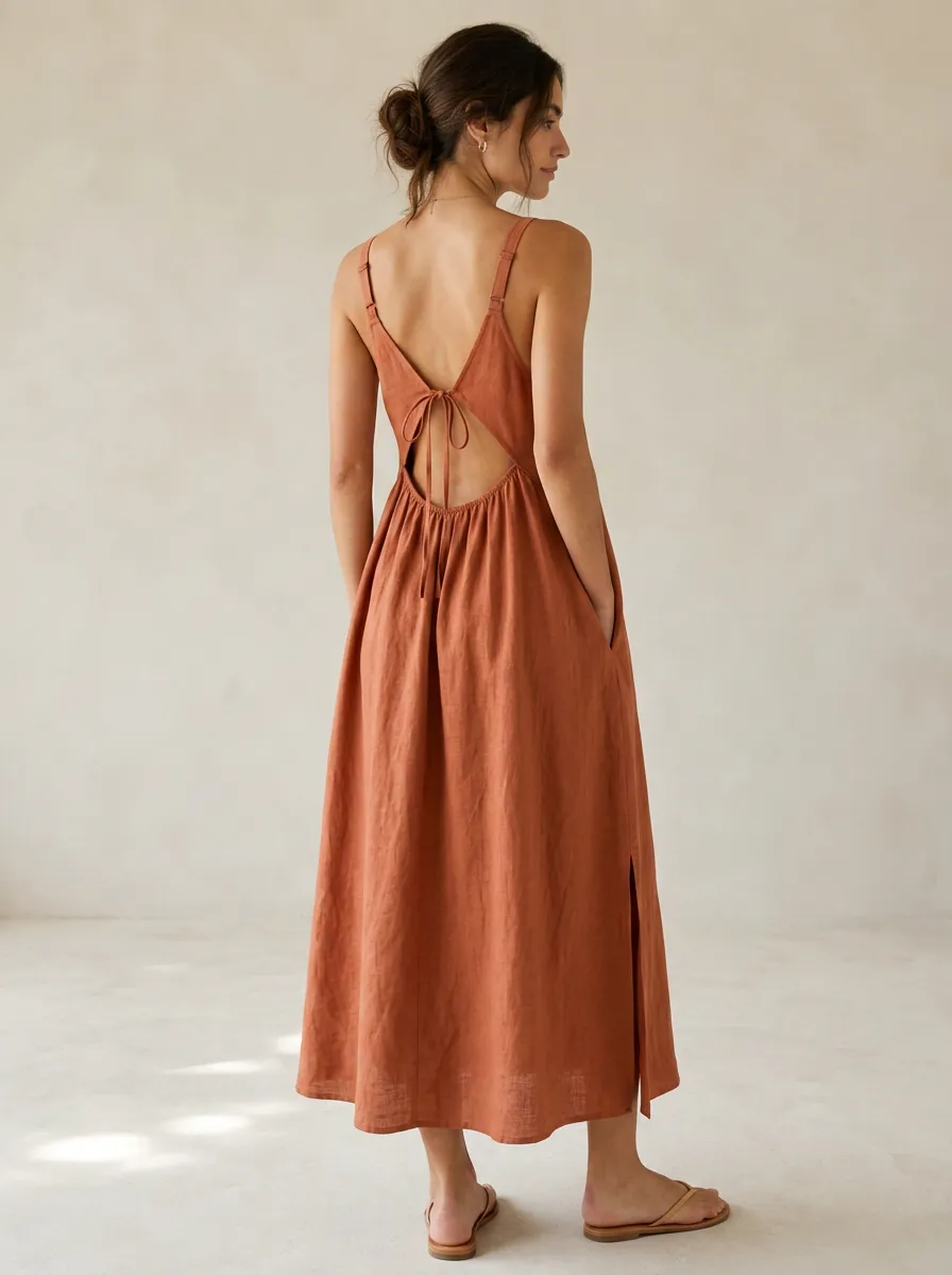 Women's Weekend Casual Linen Backless Dress