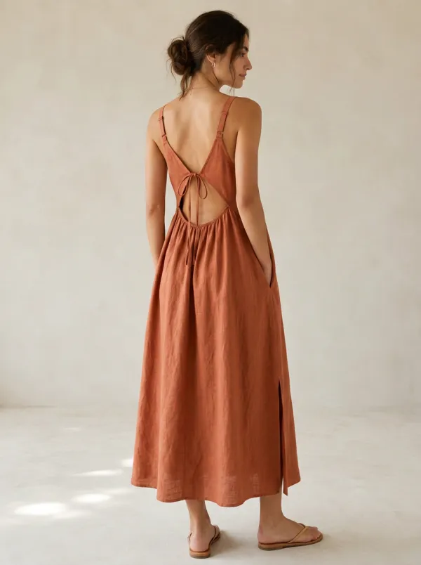 Women's Weekend Casual Linen Backless Dress