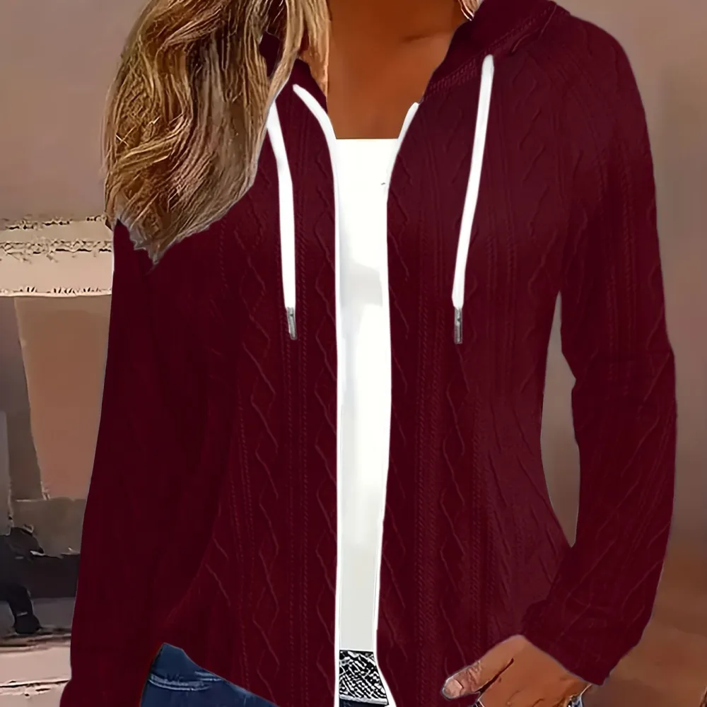 Cable Knit Drawstring Hooded Sweater