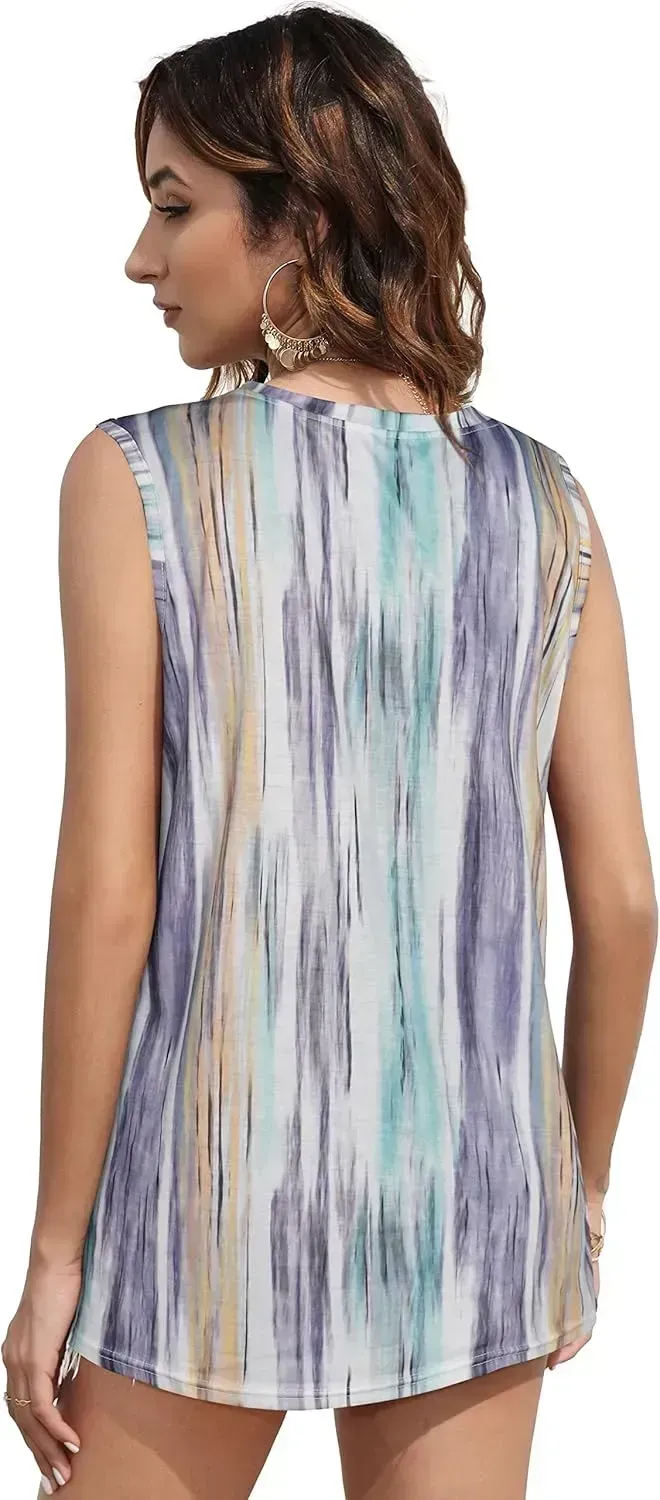 Summer Tops for Women Sleeveless V Neck Tshirt Loose Fit Casual Tank Tunic Blouse