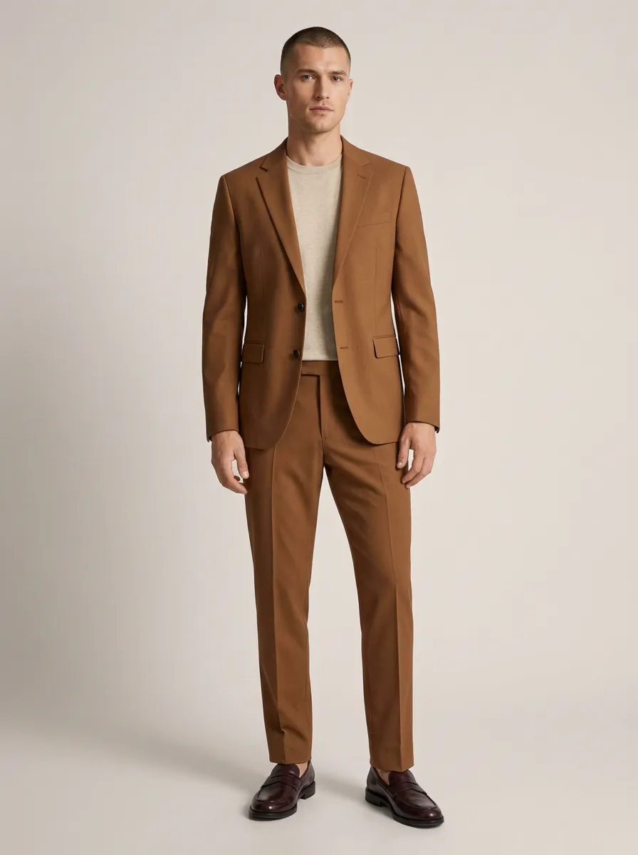Men's Formal Business Brown Solid Color Tailored Suit Set