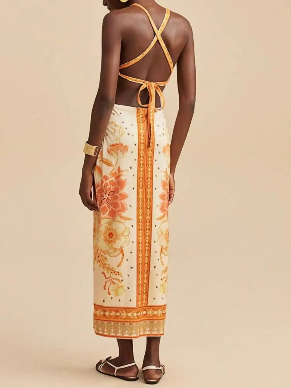 Classic Floral Print Halter Neck Maxi Dress
