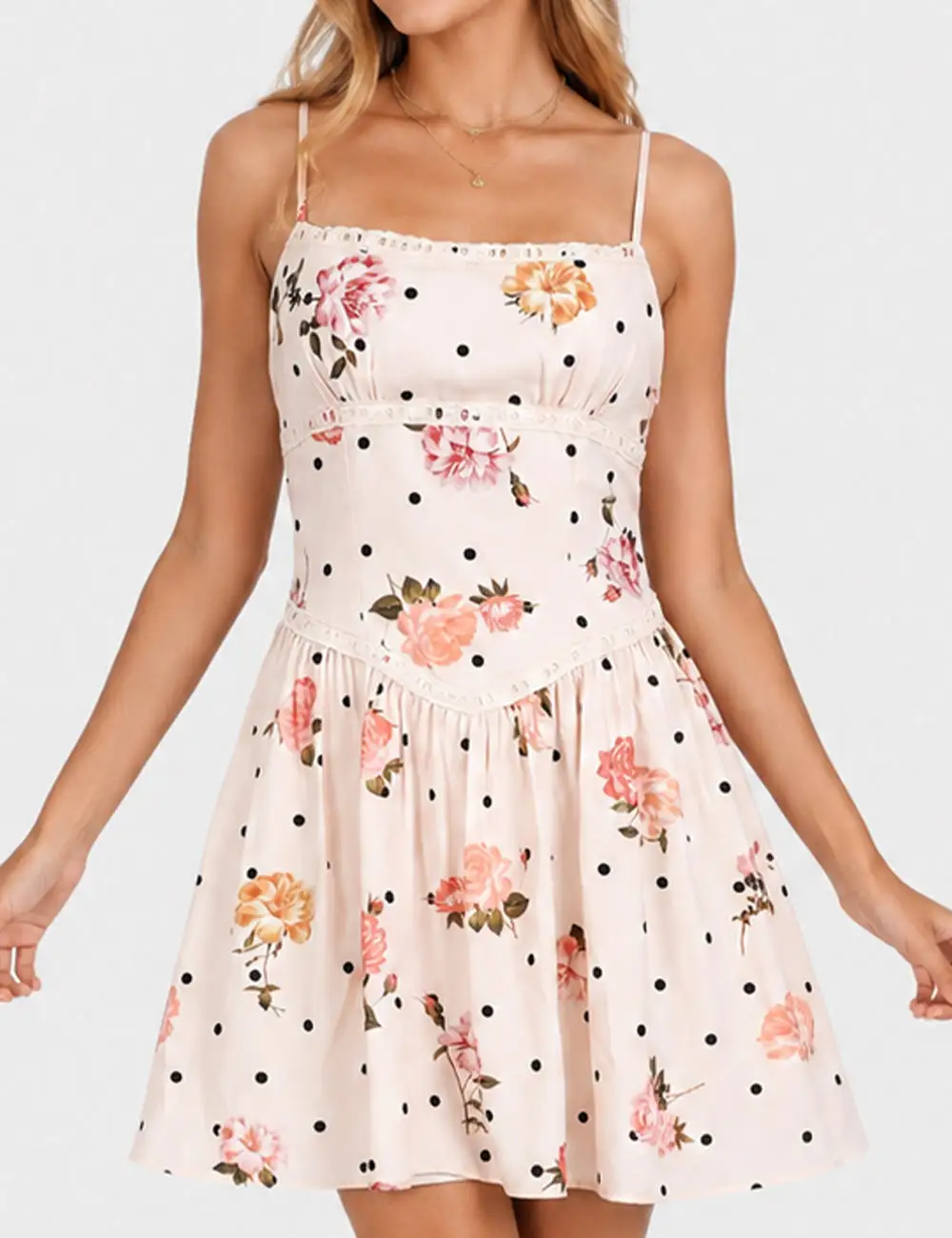 Polka Dot Square Neck Cami Mini Dress
