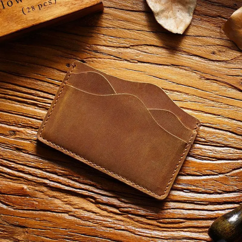 Wave-Detail Leather Card Holder