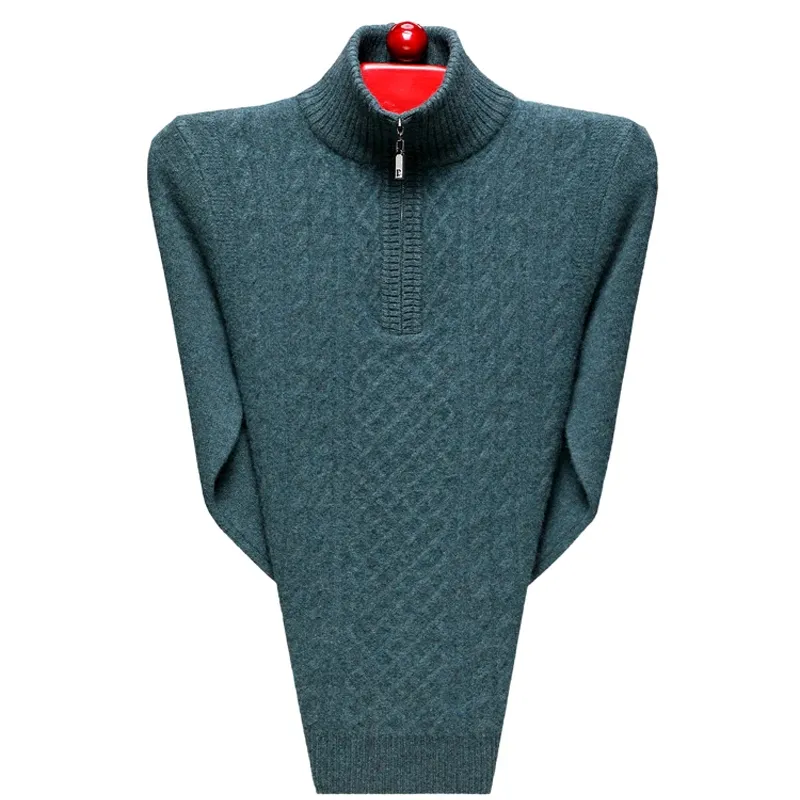 Cashmere Mock Neck Geometric Zip Front Men's Sweater