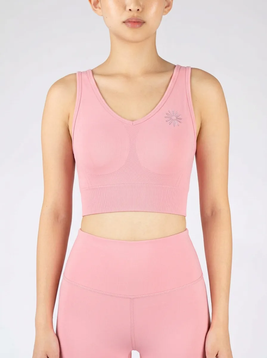 Women's Floral-Embroidered V-Neck Sports Bra