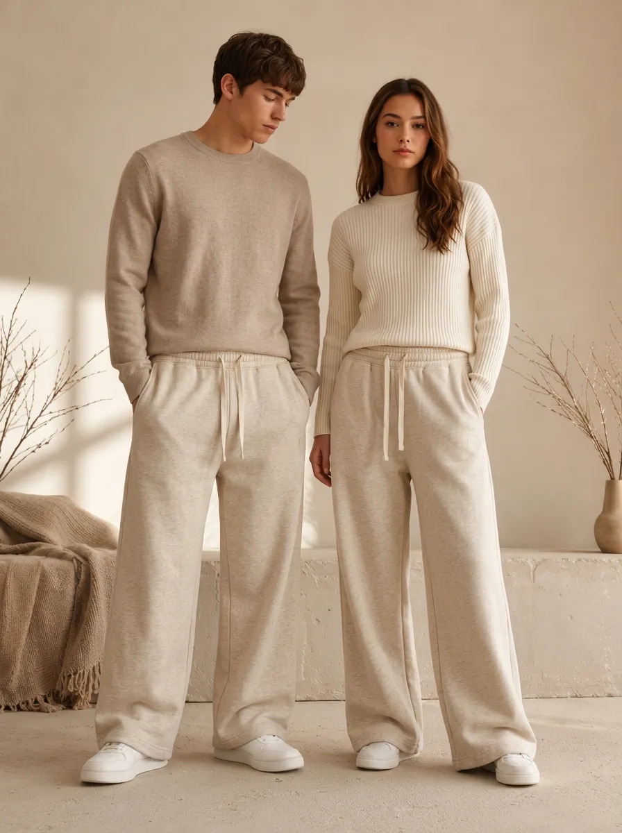 Unisex Polished Wide-Leg Drawstring Sport Pants