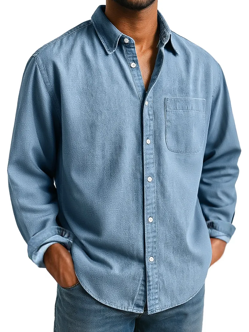 Everyday Long Sleeve Camp Collar Pocket Shirt