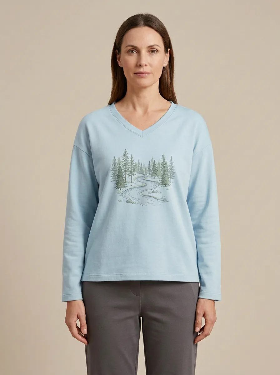 Women's Graphic V-Neck Long-Sleeve Pullover