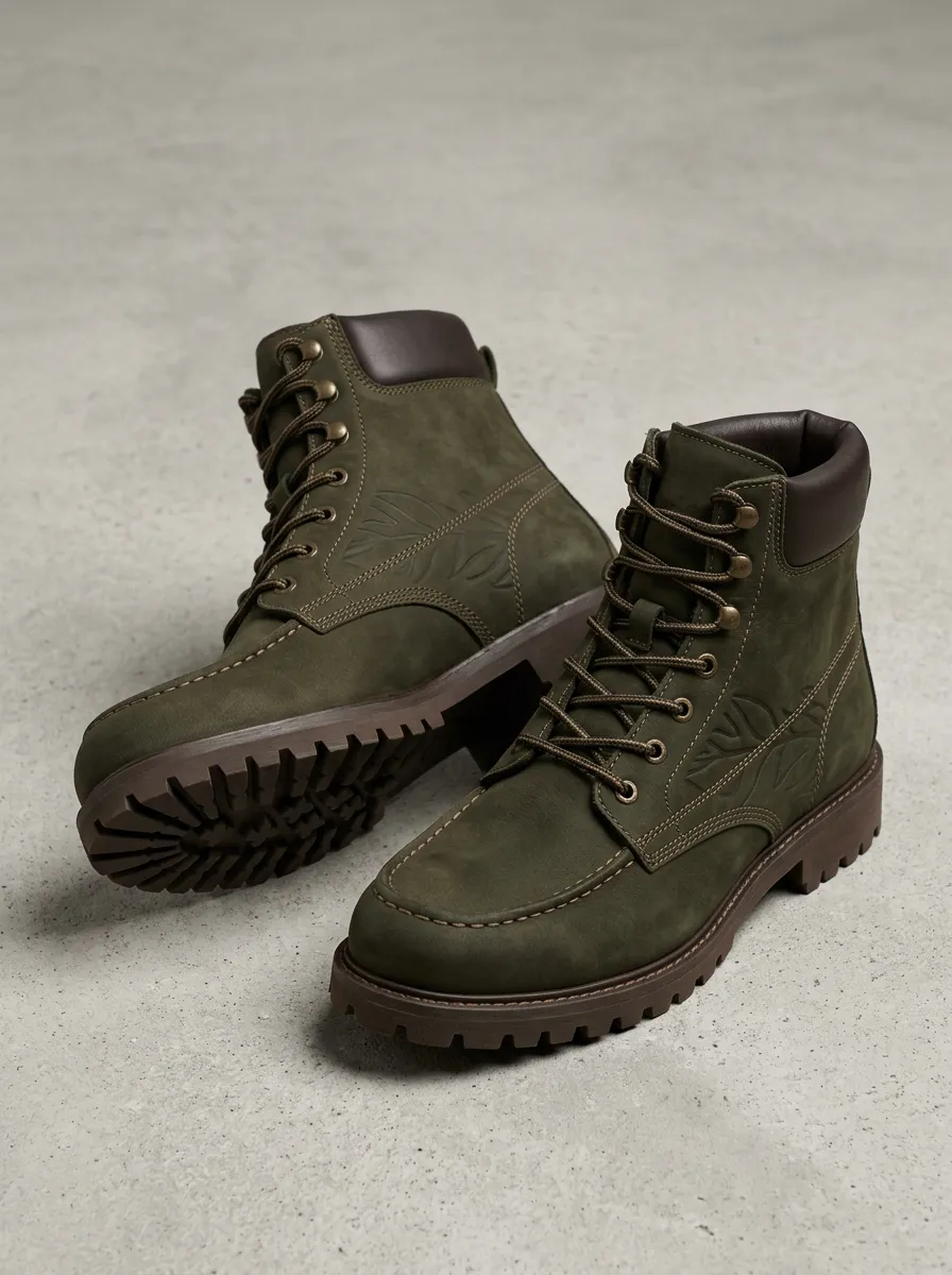 Unisex Nature Lover Leaf Embossed Print Work Boots