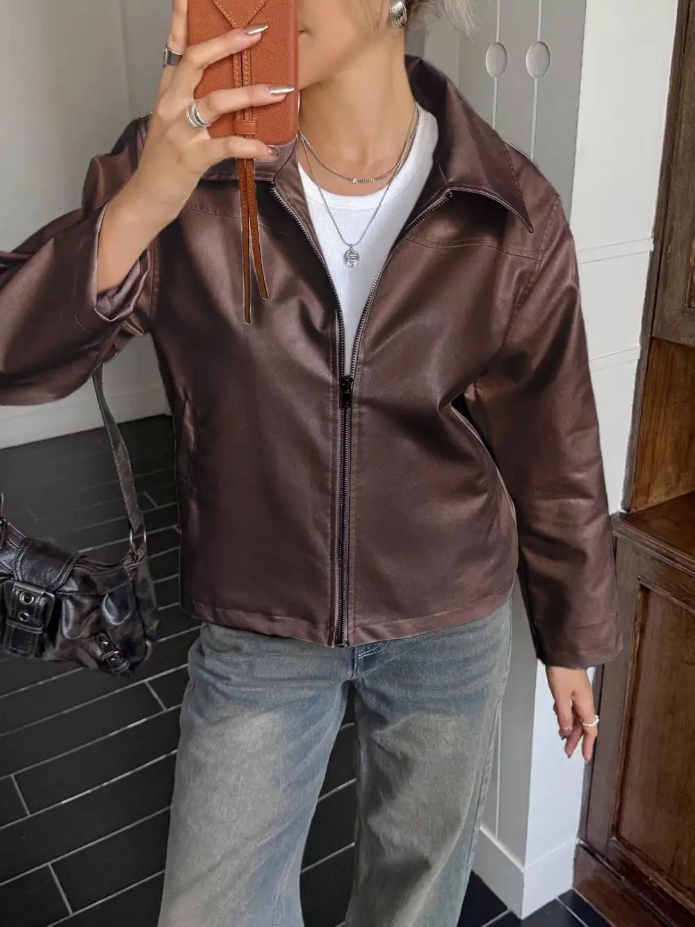 Zip Up Leather Jacket