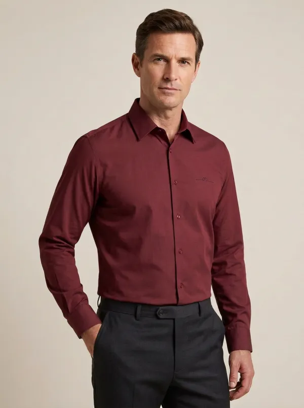Men's Minimalist Mountain Logo Non-Iron Cotton Printed Shirt