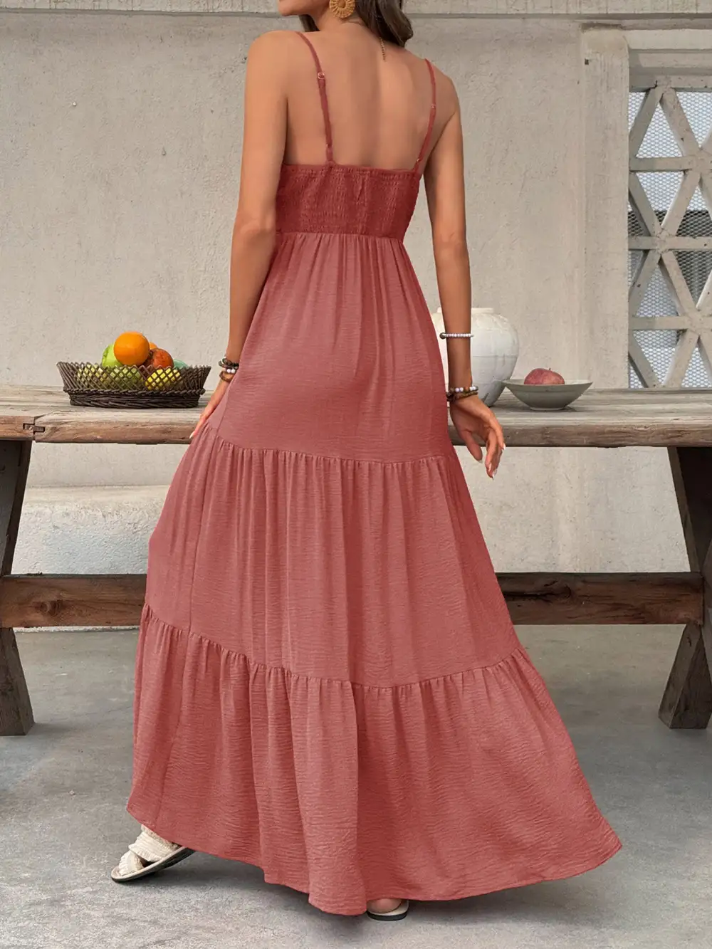 V Neck Tiered Maxi Dress