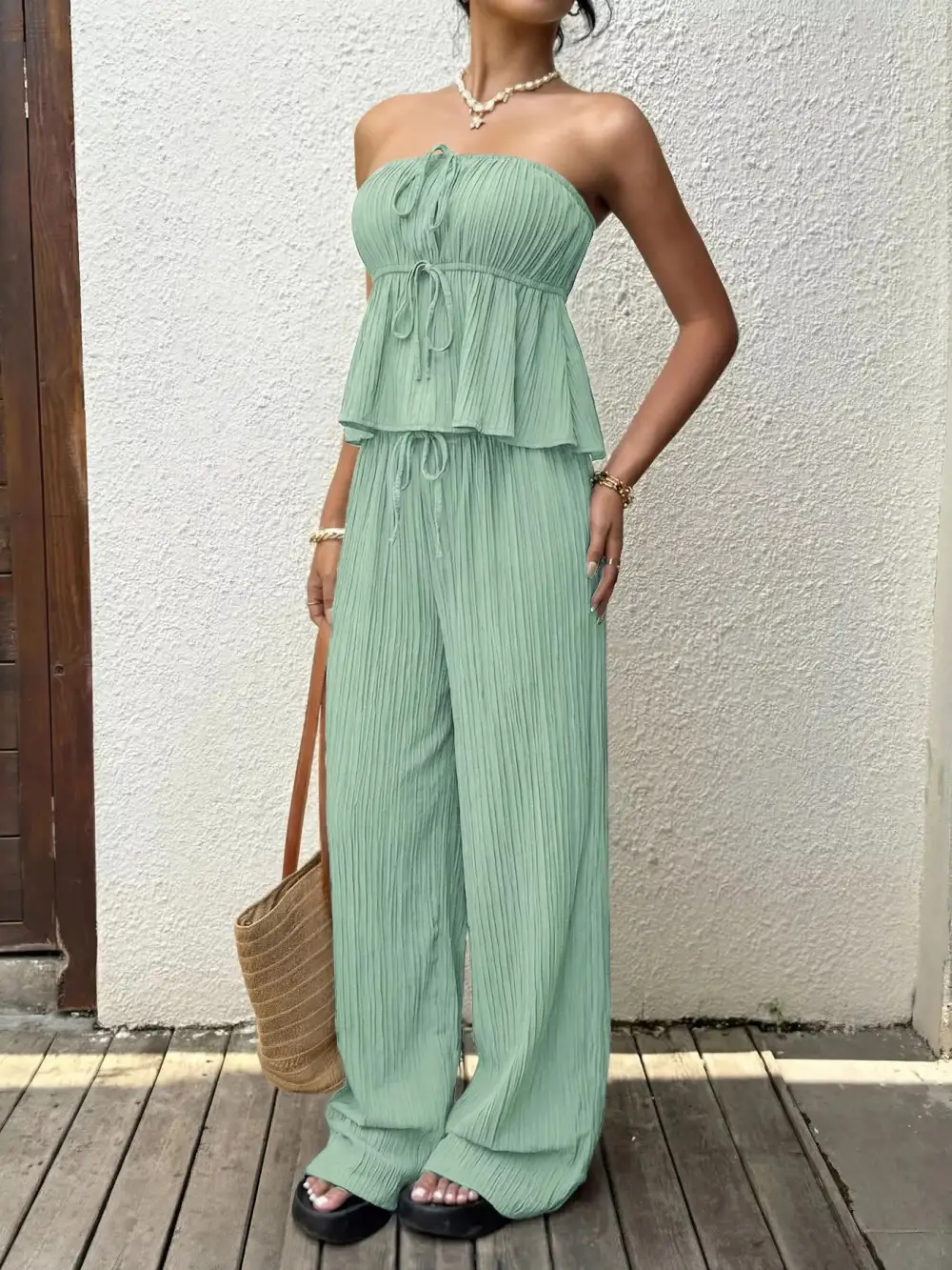 Tube Top and Wide Leg Pants Set