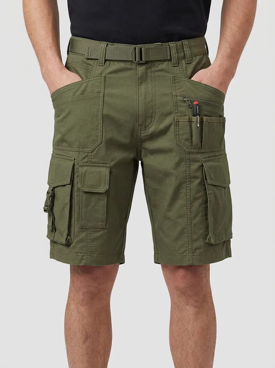 Men's Integrated Web Belt Tool Slots Cargo Shorts