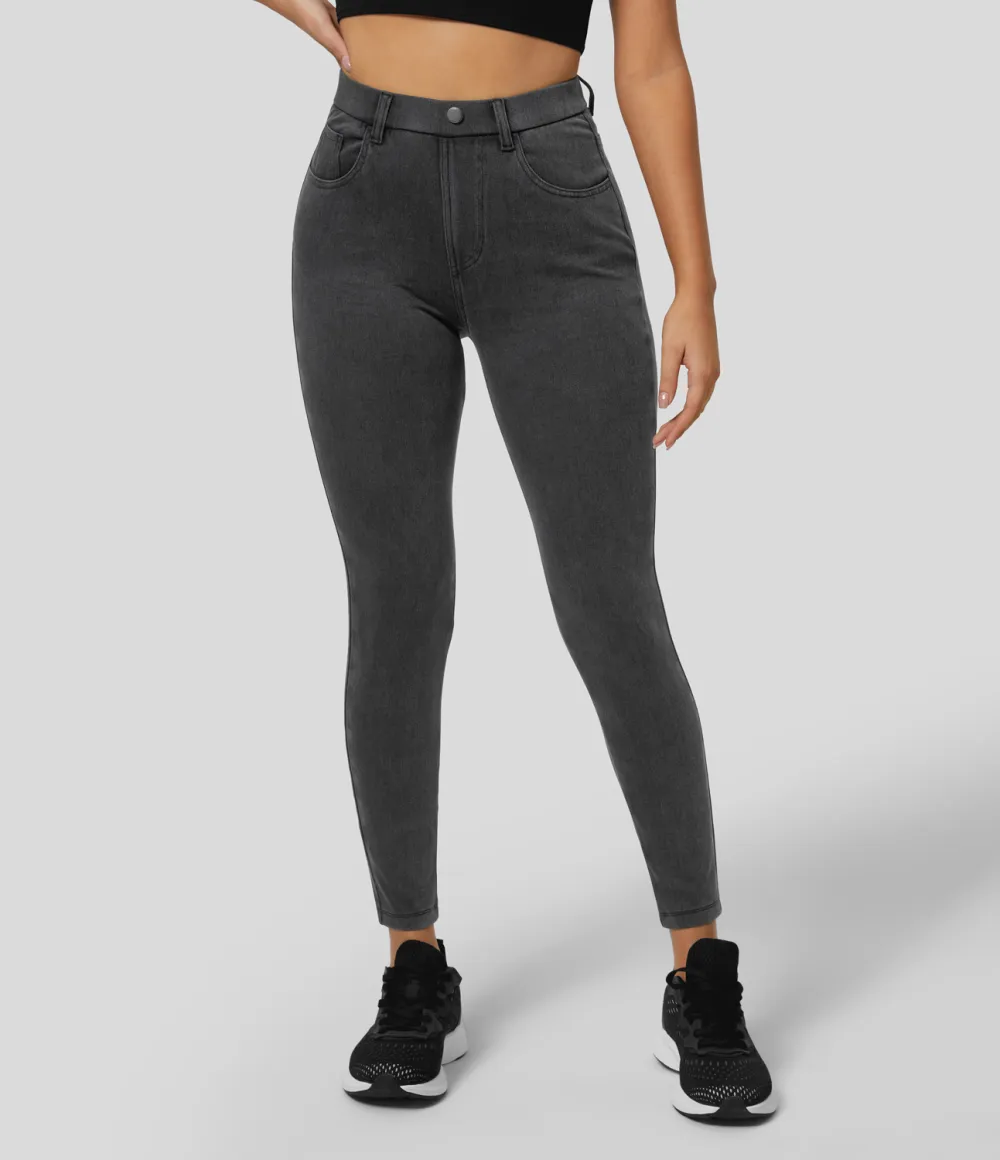Magic High Waisted Multiple Pockets Stretchy Knit Denim Work Leggings