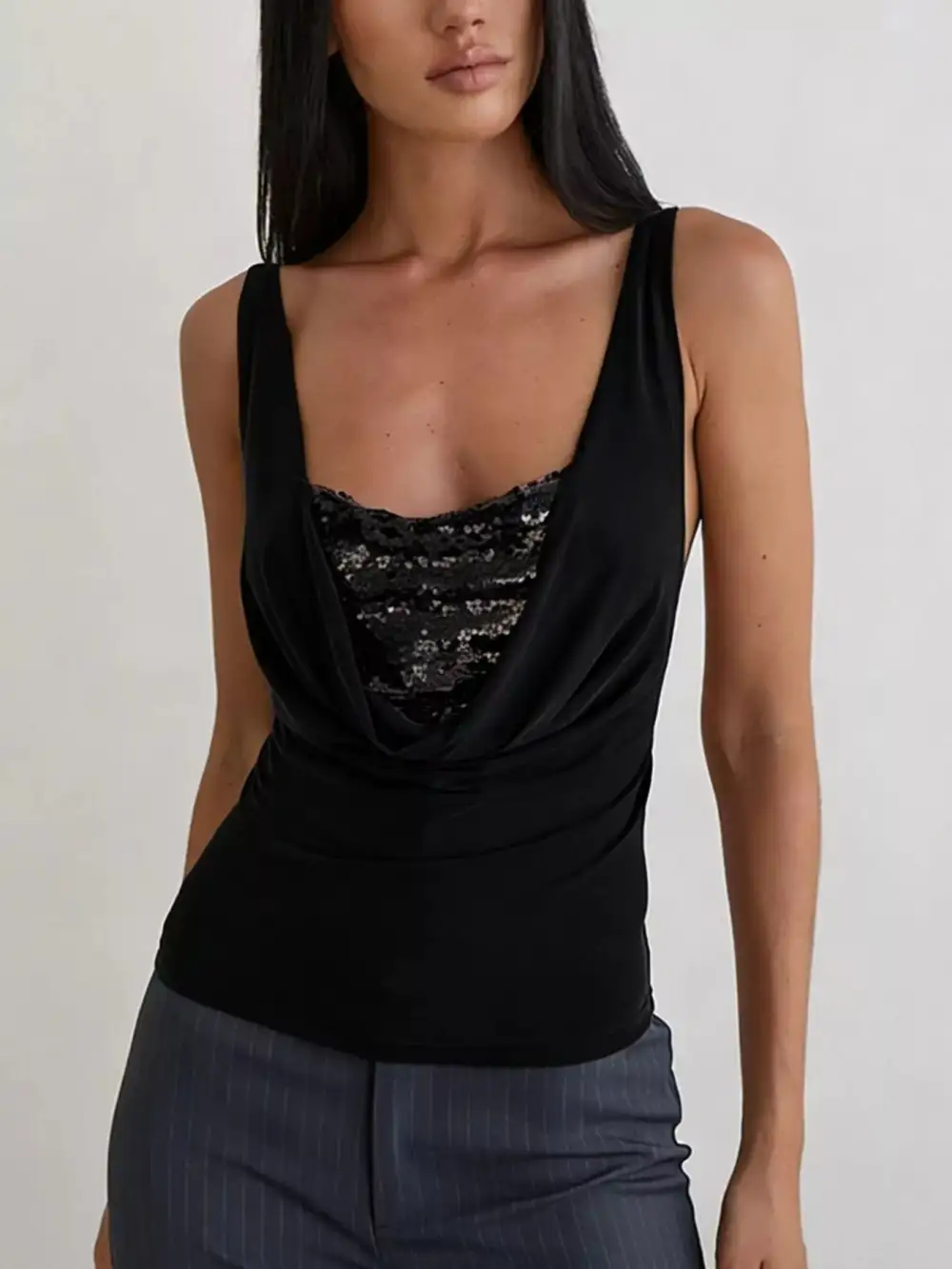 Sequined Ruched Tank Top