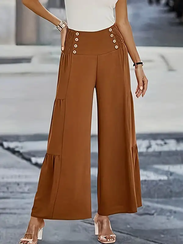 Women's High Waist Flared Pleated Patchwork Pants