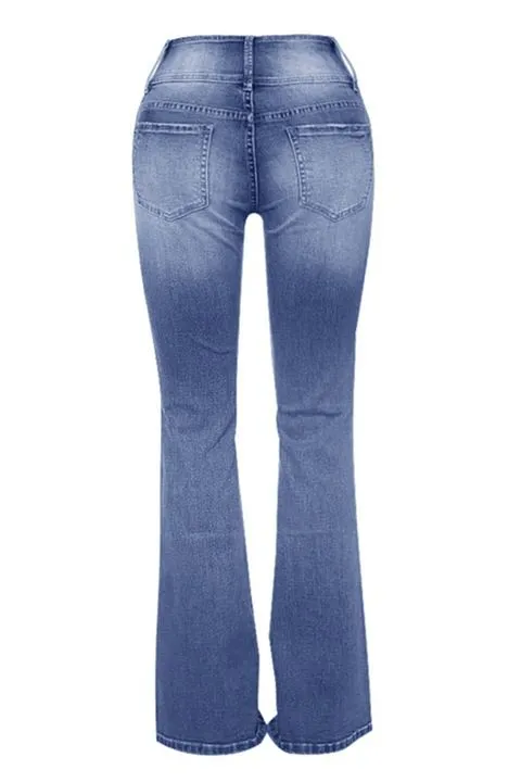Vintage Button Side Design Mid Waist Flare Jeans
