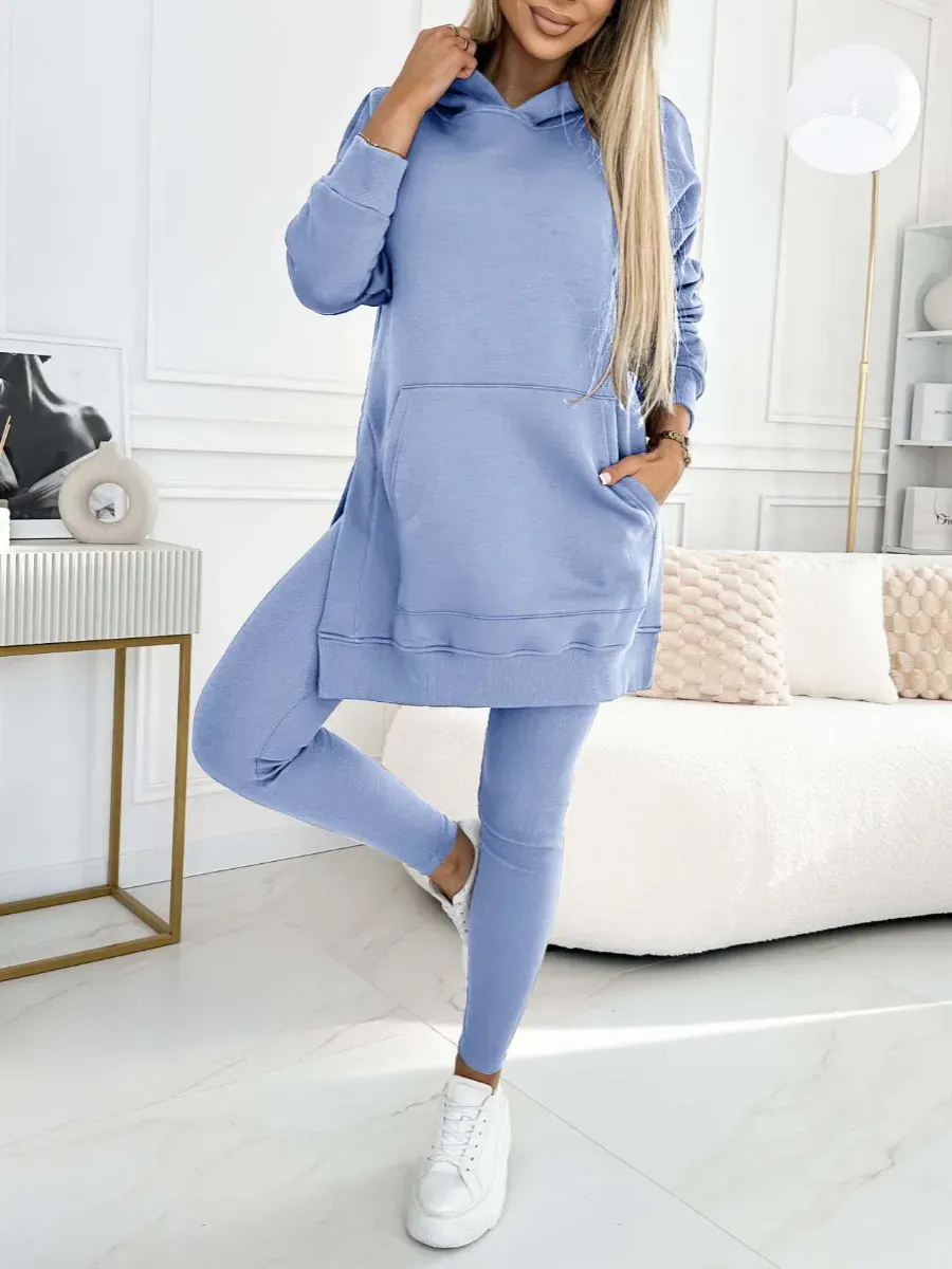 Women's Fashion Solid Color Hoodie and Lined Leggings two-piece set