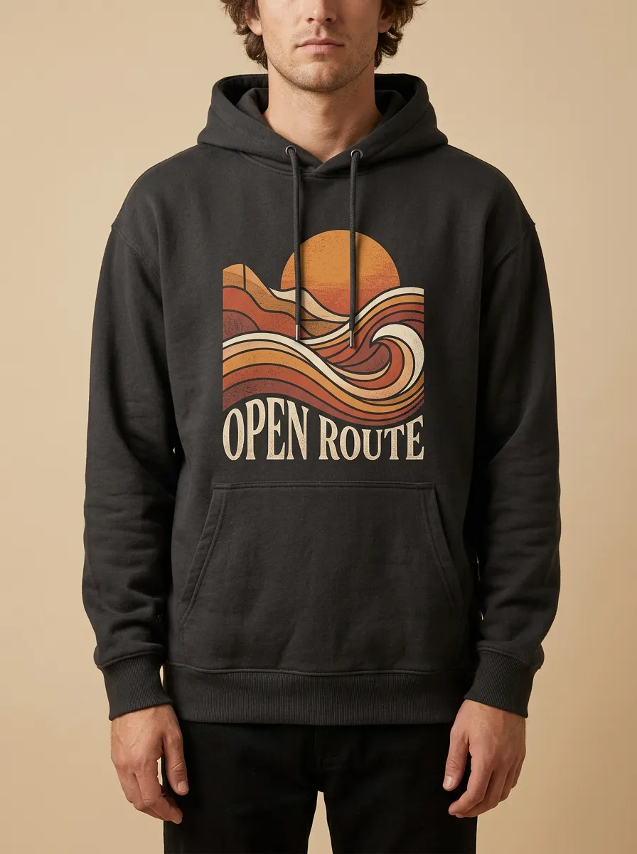 Unisex Sunset Wave Drawstring Hoodie