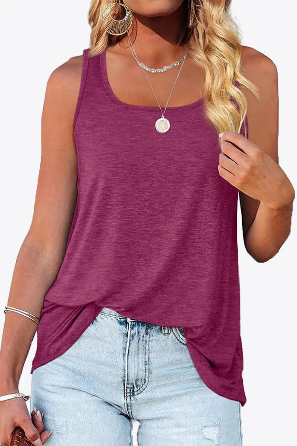 Curved Hem Square Neck Tank Top