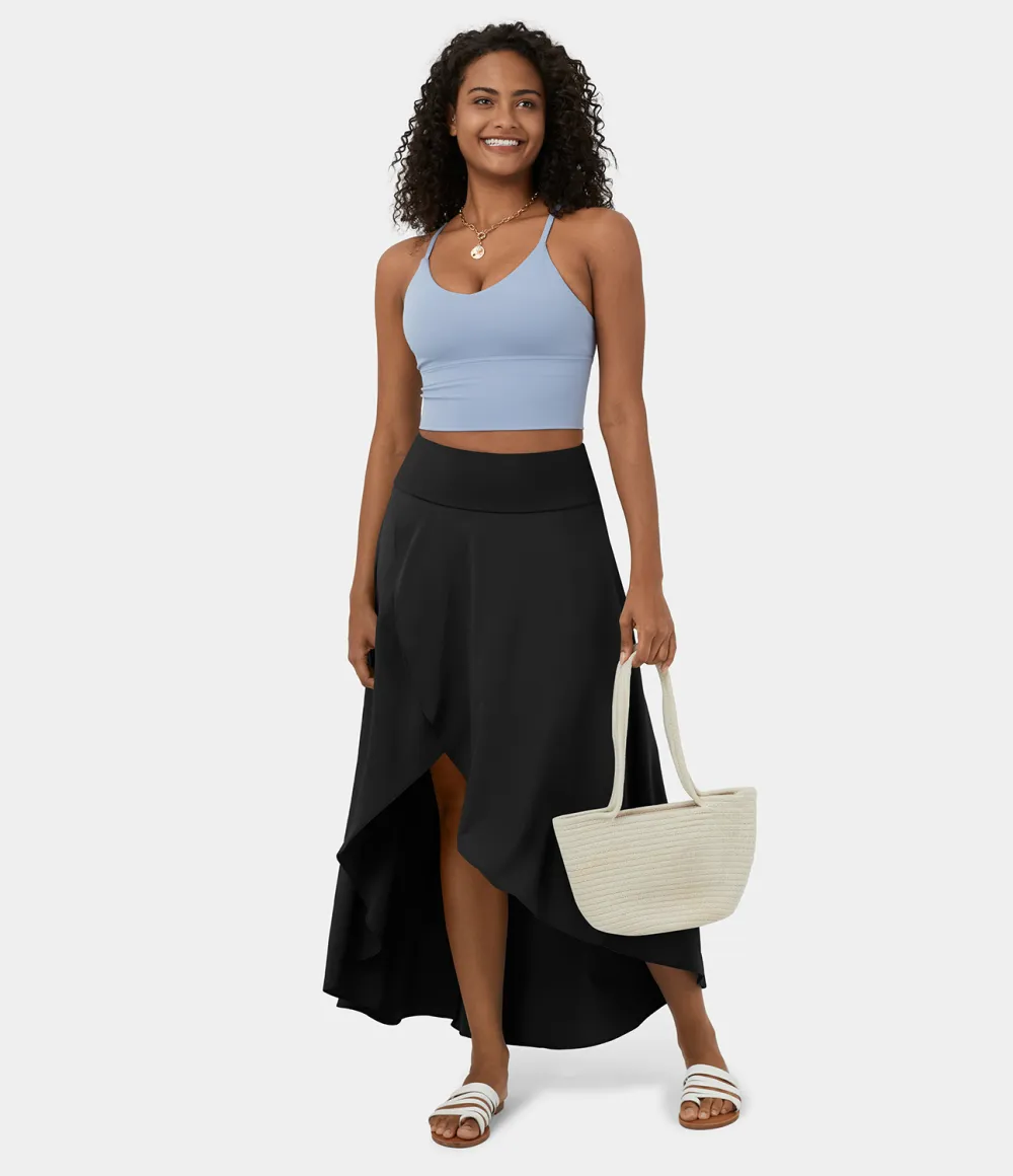 Breezeful High Waisted High Low Ruffle 2-in-1 Flowy Quick Dry Casual Regular Maxi Skirt