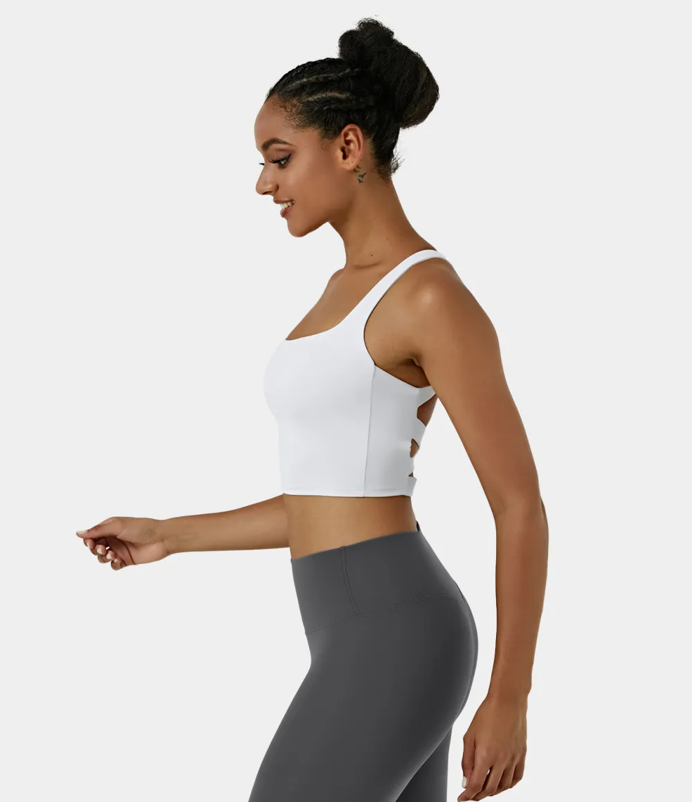 Softlyzero Airy Square Neck Backless Crisscross Cropped Cool Touch Yoga Tank Top-UPF50+