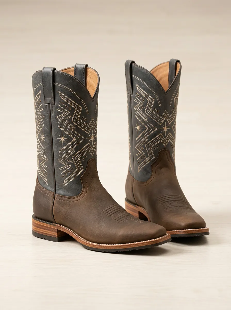 Men's Western Star Geometric Embroidered Cowboy Boots